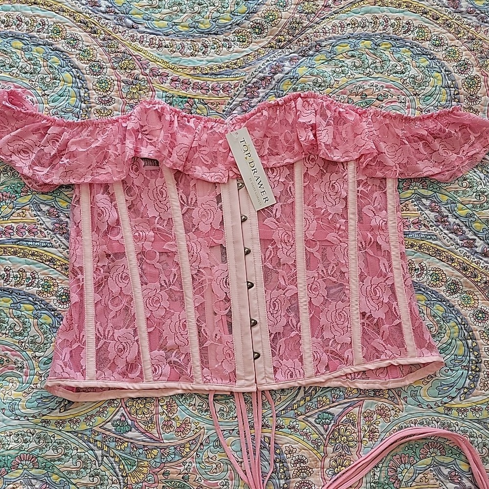 Top Drawer By Daisy Corsets Pink Floral Lace Corset Size 4XL New Lace Up Boning